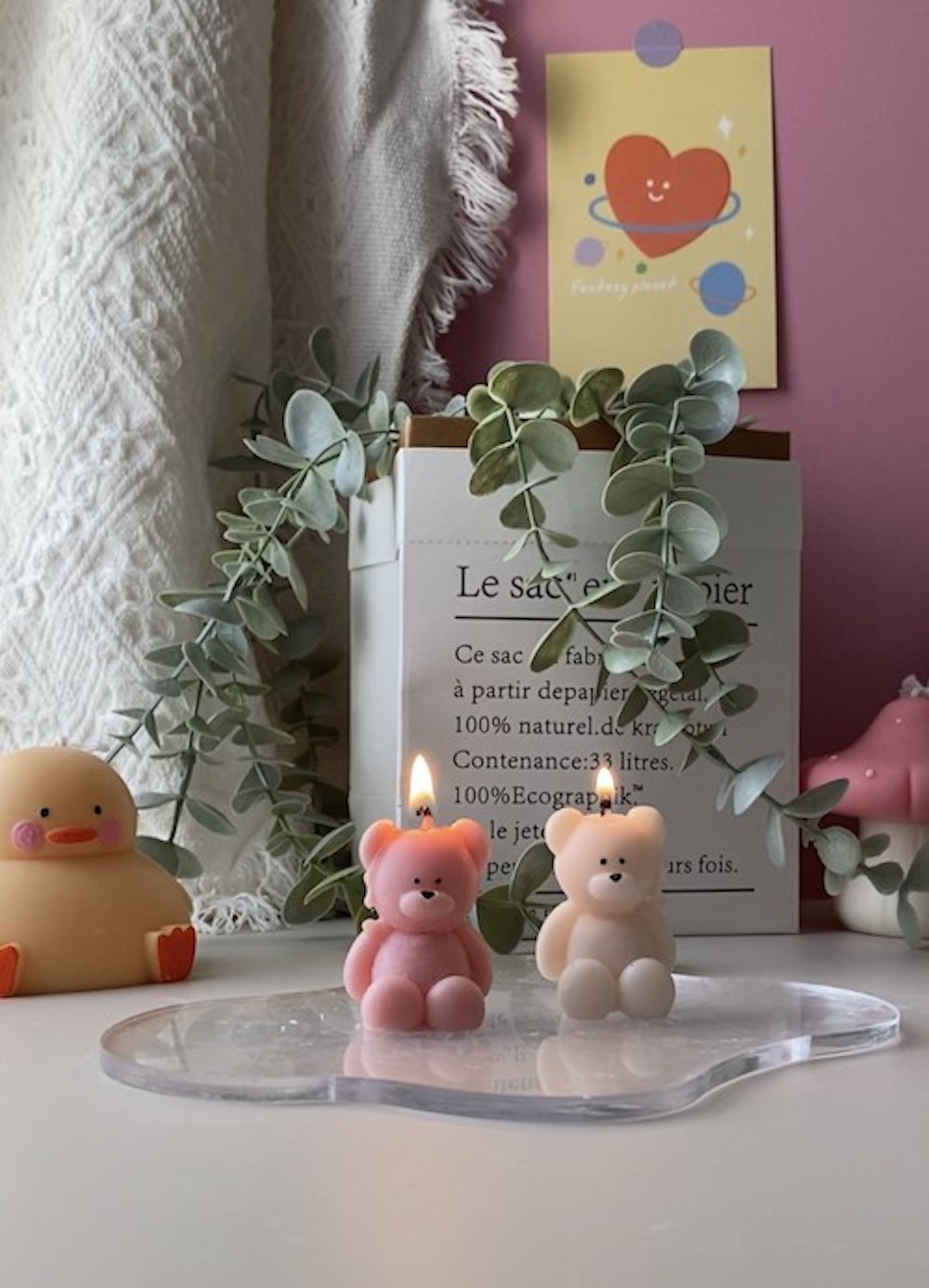 Mini Teddy Bear Candle in Clear Box with Personalized Labels and Ribbon Bow - Image 21
