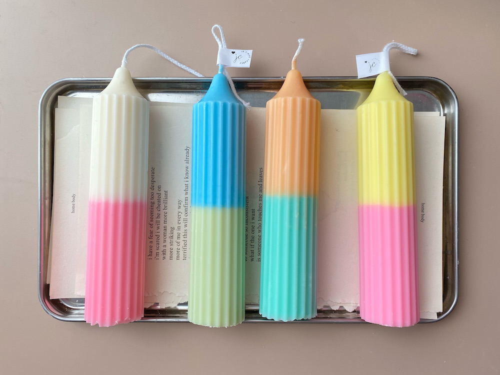 Two Tone Ribbed Dinner Pillar Candle - Image 3