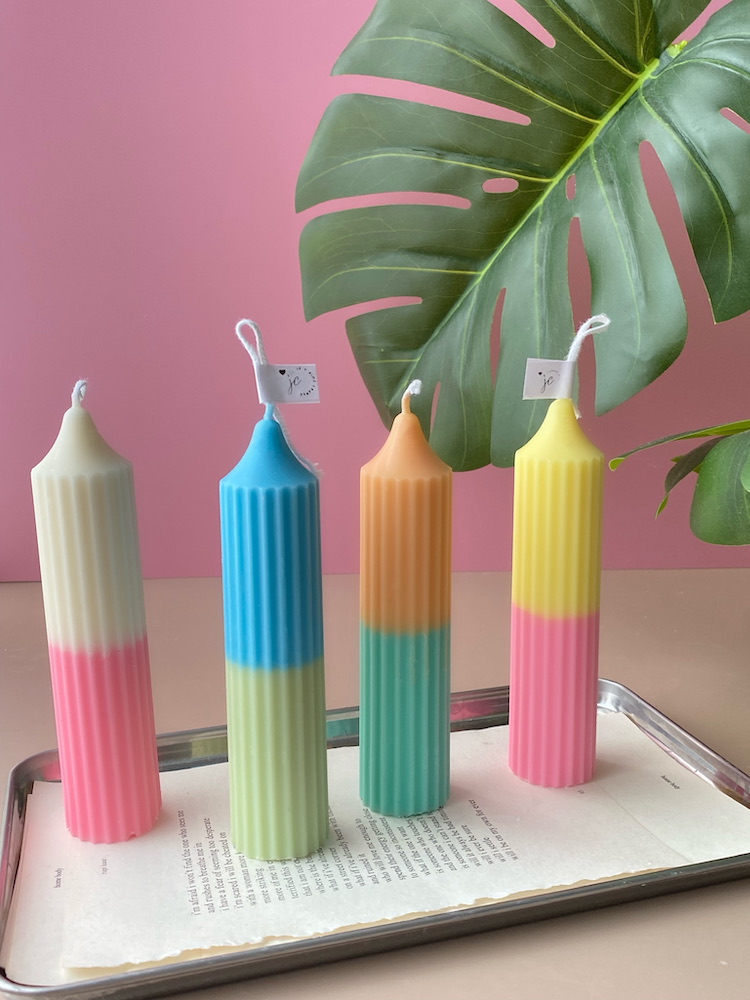 Two Tone Ribbed Dinner Pillar Candle - Image 2