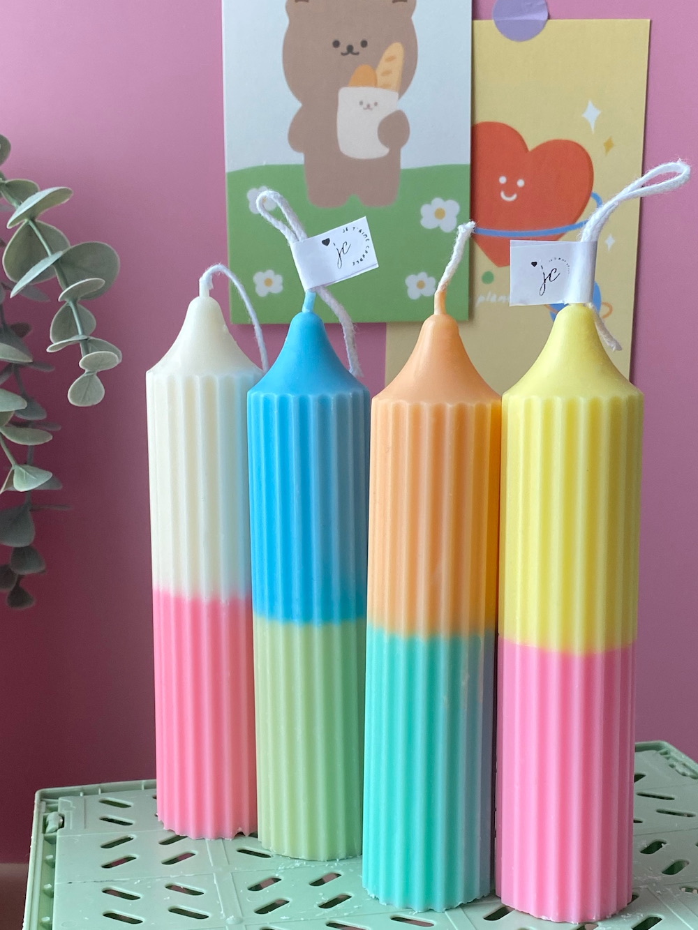 Two Tone Ribbed Dinner Pillar Candle - Image 5