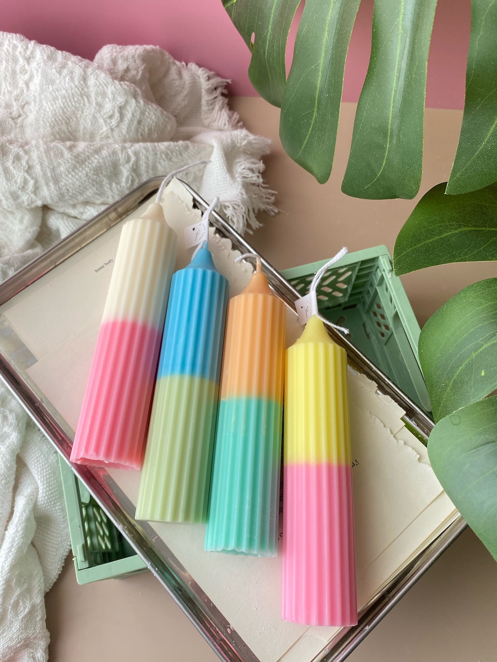 Two Tone Ribbed Dinner Pillar Candle