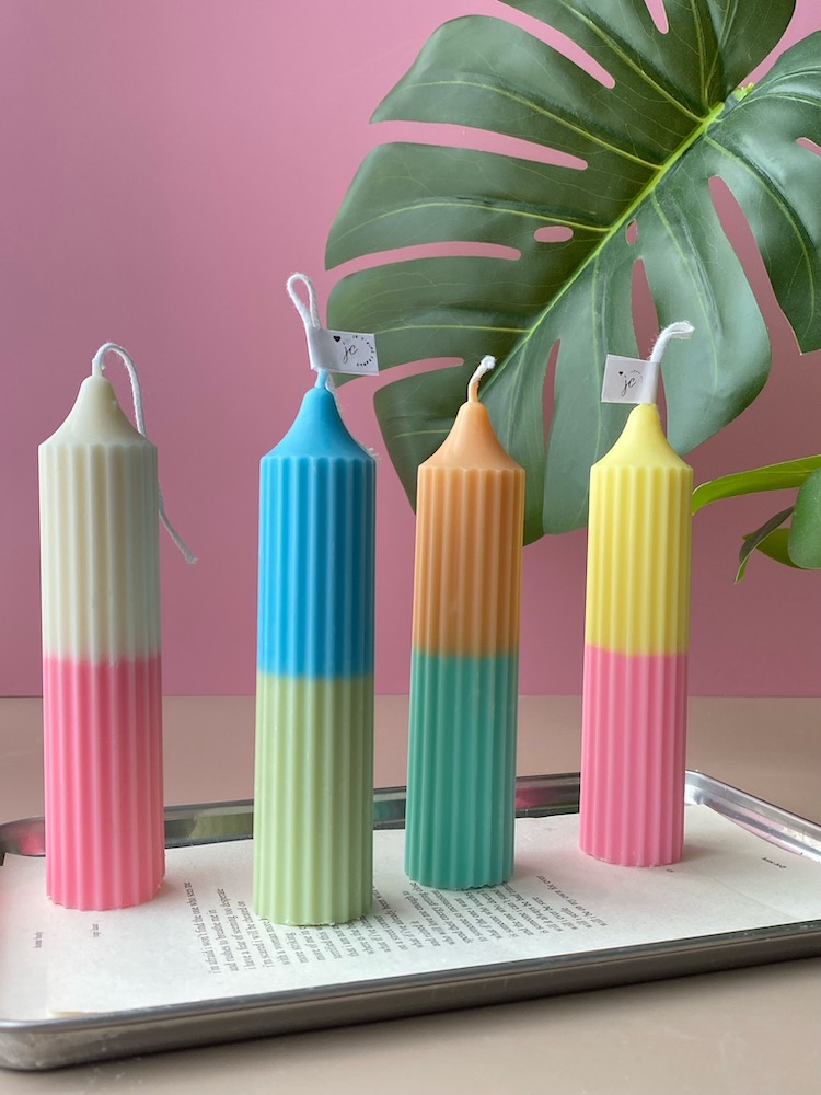 Two Tone Ribbed Dinner Pillar Candle - Image 4