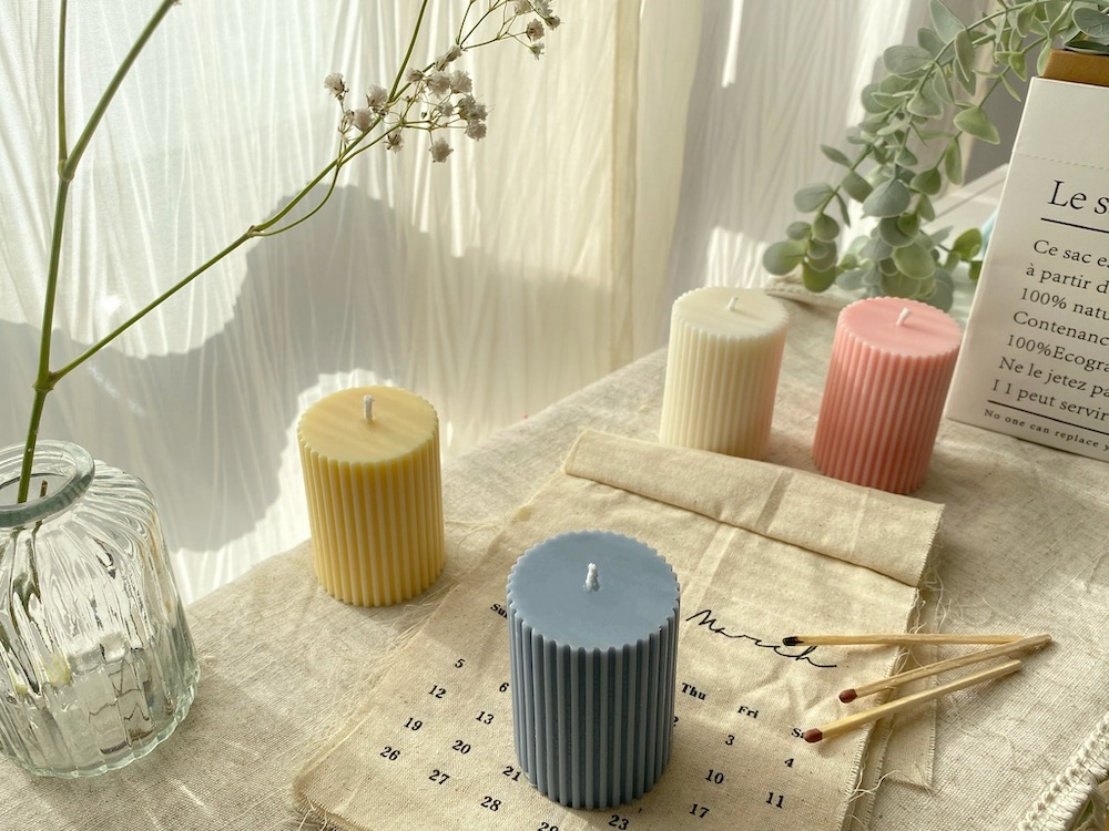 Small Ribbed Pillar Candle - Image 3