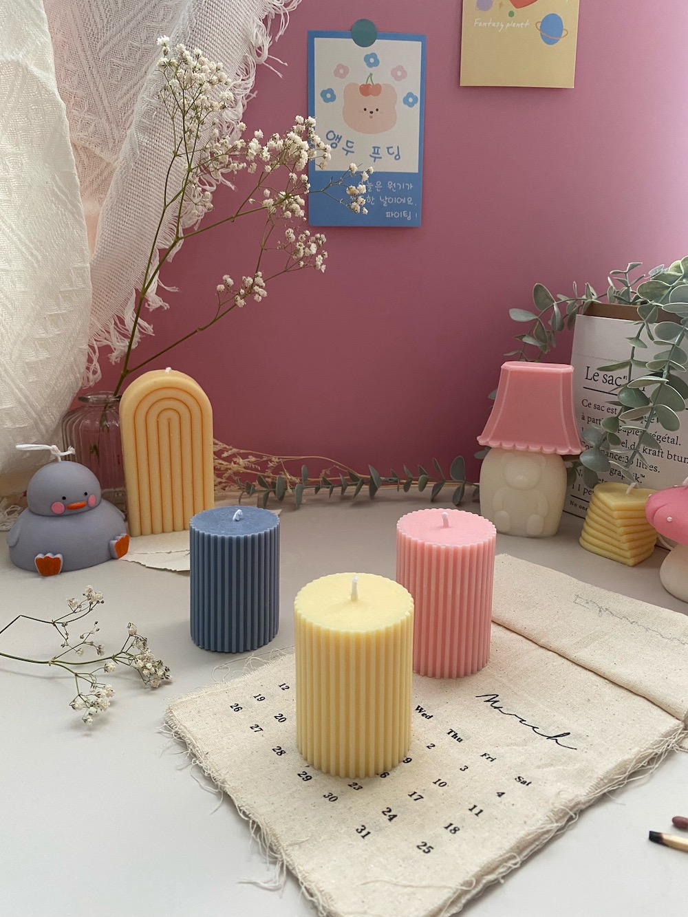 Small Ribbed Pillar Candle - Image 2