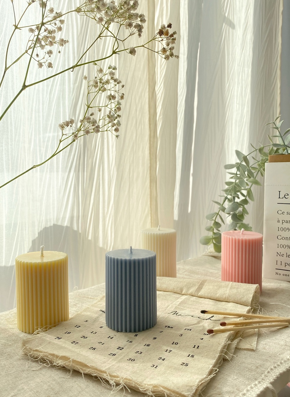Small Ribbed Pillar Candle