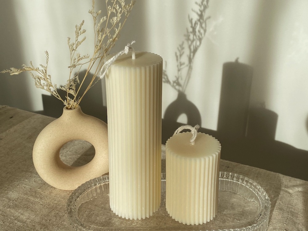 Two Tone Tall Ribbed Pillar Candle - Image 5