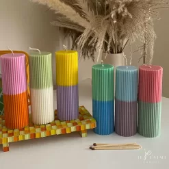 Two Tone Tall Ribbed Pillar Candle