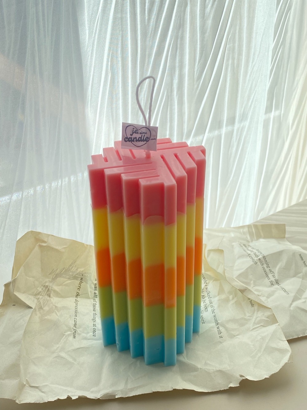 Colourful Zigzag Shaped Striped Candle - Image 2