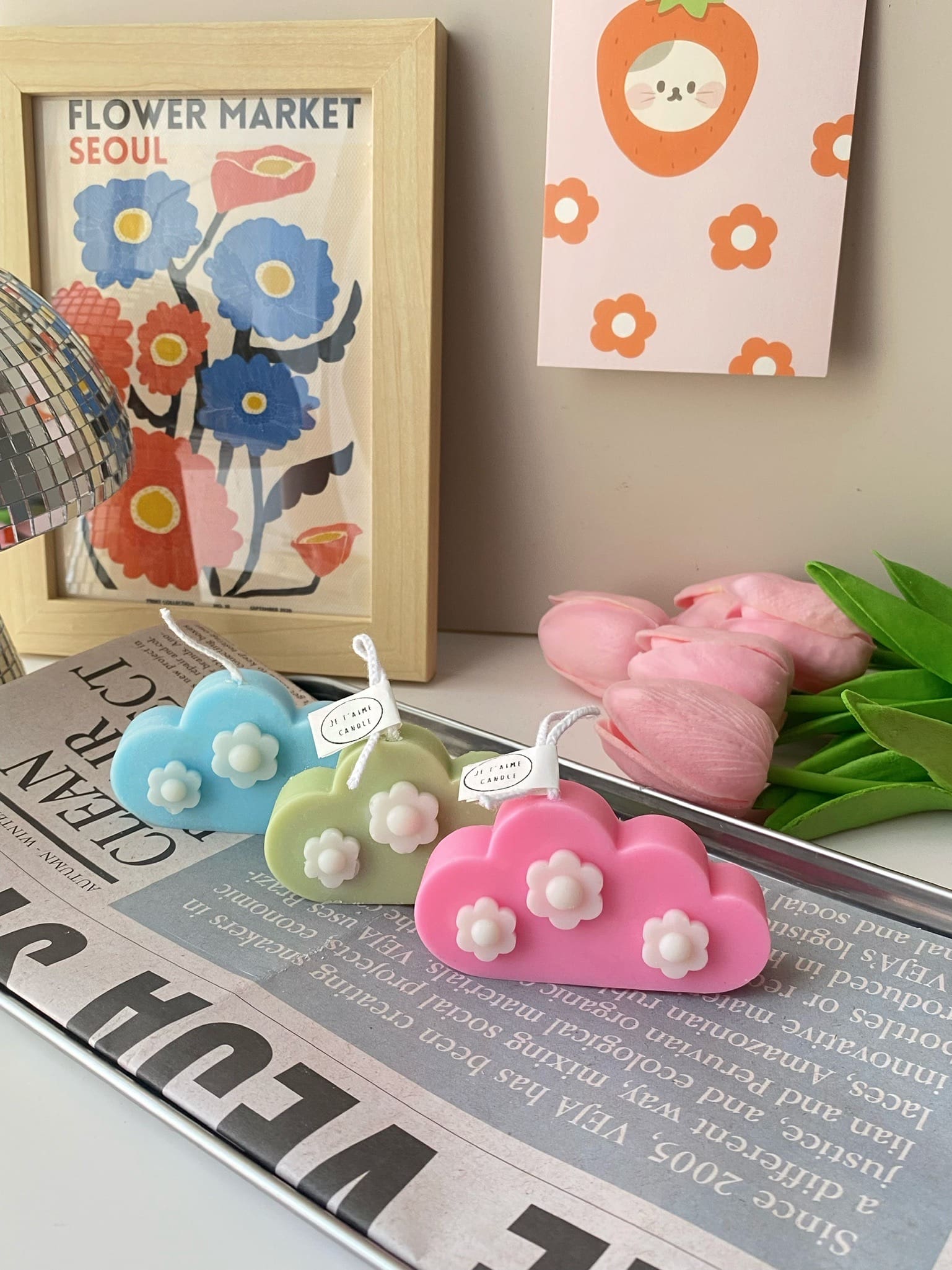 Set of 2 Flower Cloud Candle, Cloud Handmade Soy Wax Candle - Image 6