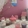 Set of handcrafted Muffin Teddy Bear Candles made from natural soy wax, designed in pastel cupcake holders in pink, purple, and brown. Cute decorative bear-shaped candles ideal for home décor, nursery styling, birthday gifts, anniversaries, baby showers, or special occasions. Handmade in the UK, these kawaii aesthetic candles add a cozy, unique, and charming touch to any space.