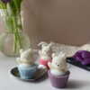 Set of handcrafted Muffin Teddy Bear Candles made from natural soy wax, designed in pastel cupcake holders in pink, purple, and brown. Cute decorative bear-shaped candles ideal for home décor, nursery styling, birthday gifts, anniversaries, baby showers, or special occasions. Handmade in the UK, these kawaii aesthetic candles add a cozy, unique, and charming touch to any space.