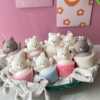 Set of handcrafted Muffin Teddy Bear Candles made from natural soy wax, designed in pastel cupcake holders in pink, purple, and brown. Cute decorative bear-shaped candles ideal for home décor, nursery styling, birthday gifts, anniversaries, baby showers, or special occasions. Handmade in the UK, these kawaii aesthetic candles add a cozy, unique, and charming touch to any space.