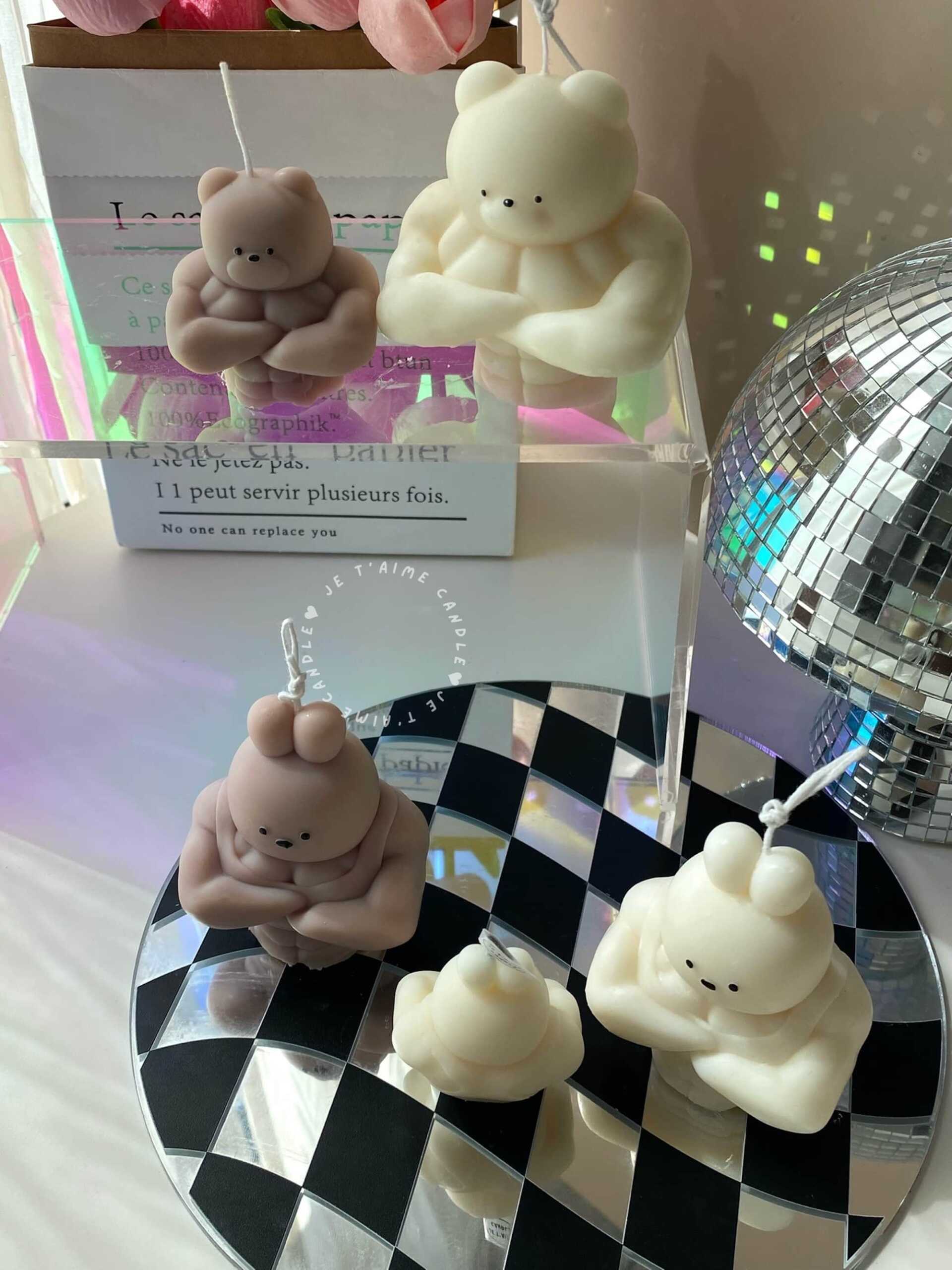 Set of 2 buff bunny bear candle - Image 6