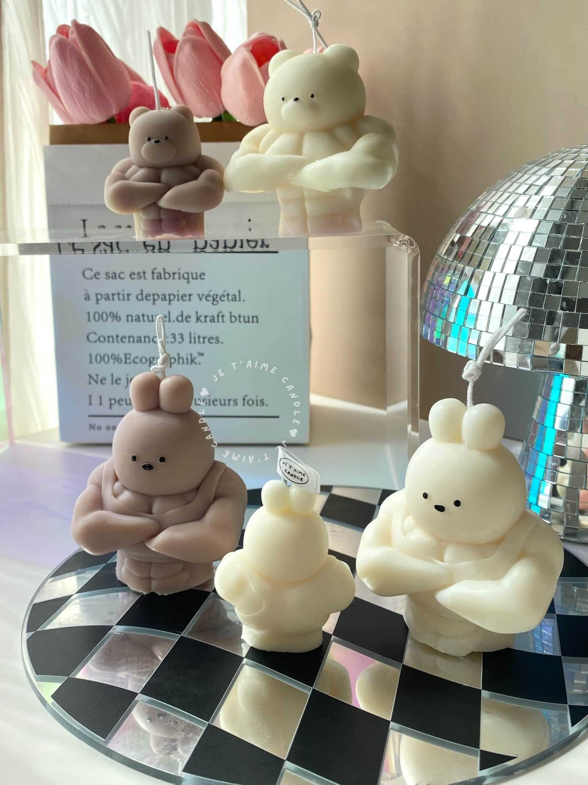 Set of 2 buff bunny bear candle - Image 5
