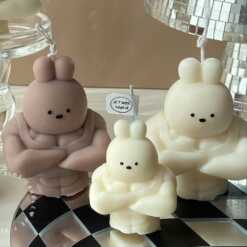 Set of 2 buff bunny bear candle