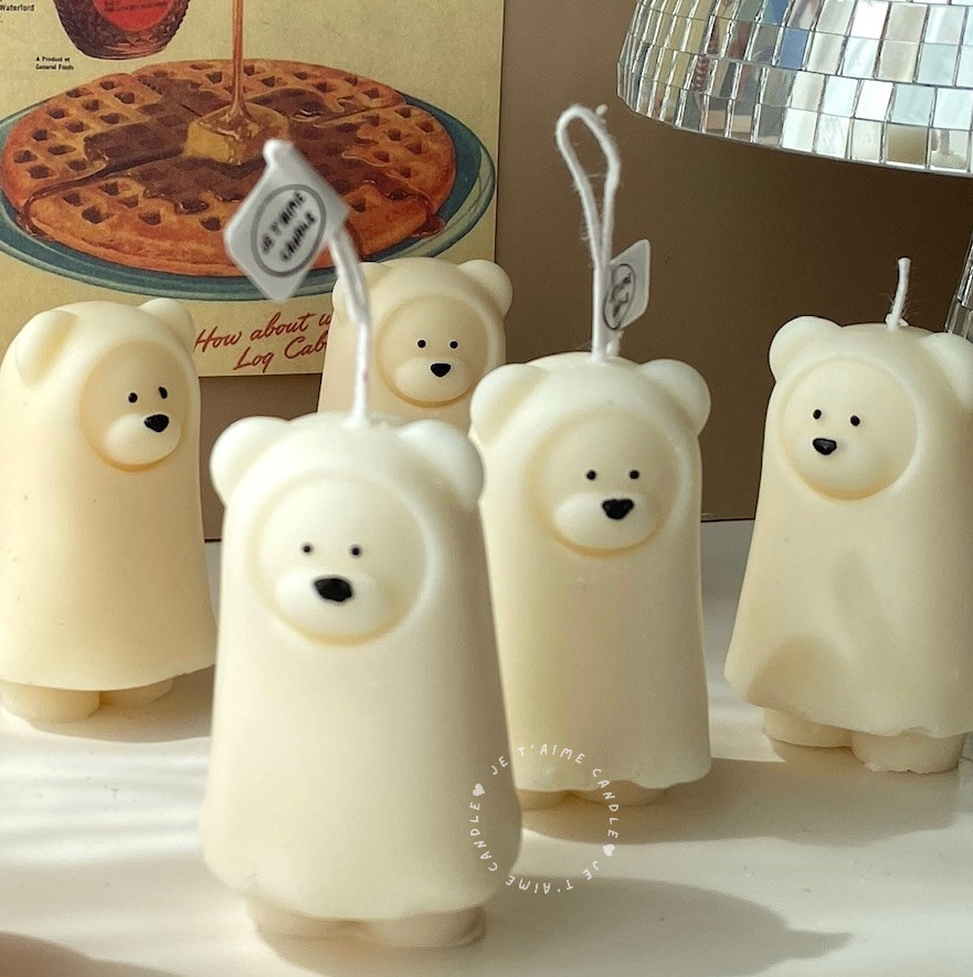Ghost Teddy Bear Halloween Candle