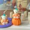 Handmade pumpkin cute bear candle – kawaii Halloween decoration and cozy autumn home accent.