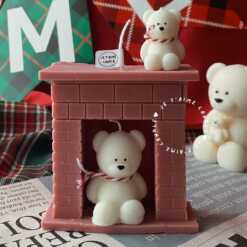Bear with Cozy Winter Fireplace Candle