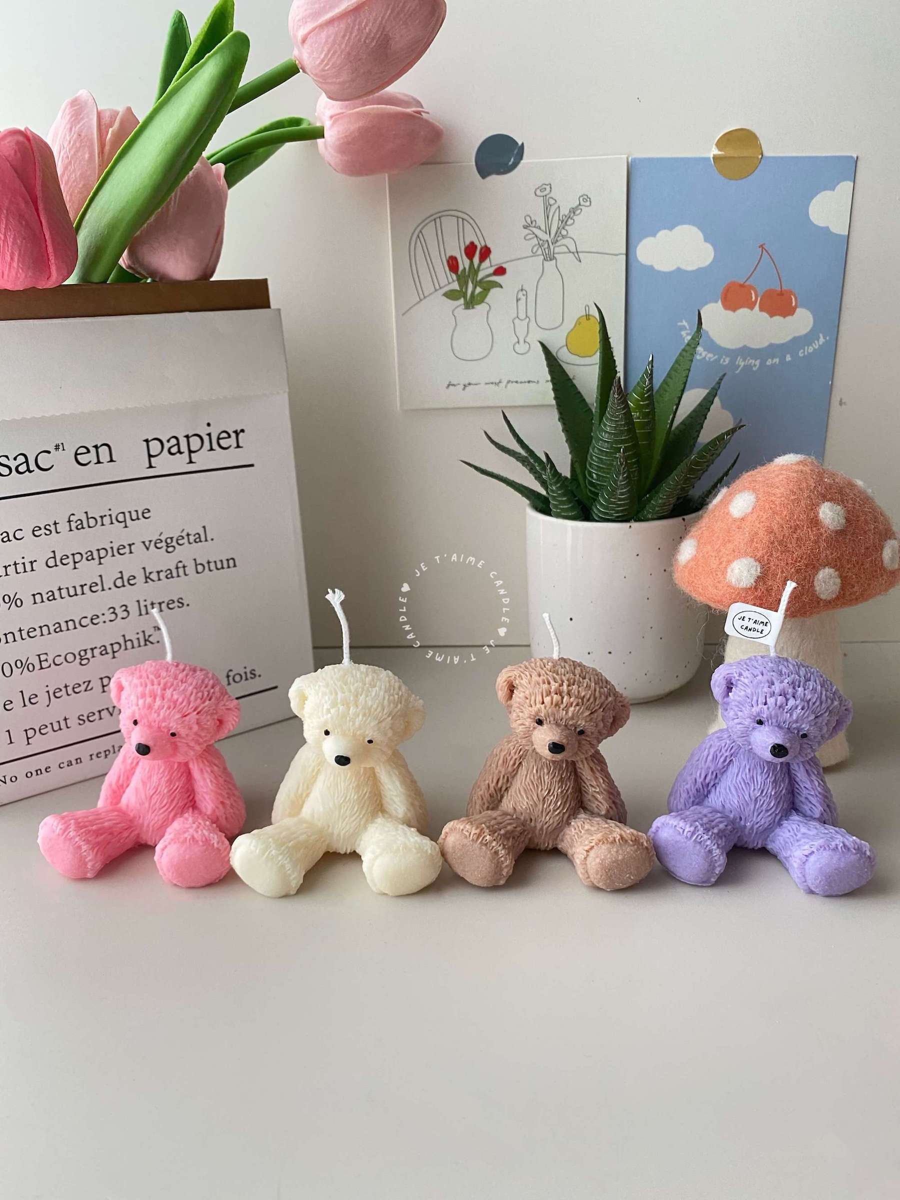 Peony and Fluffy Teddy Bear Candle Gift Set - Image 2