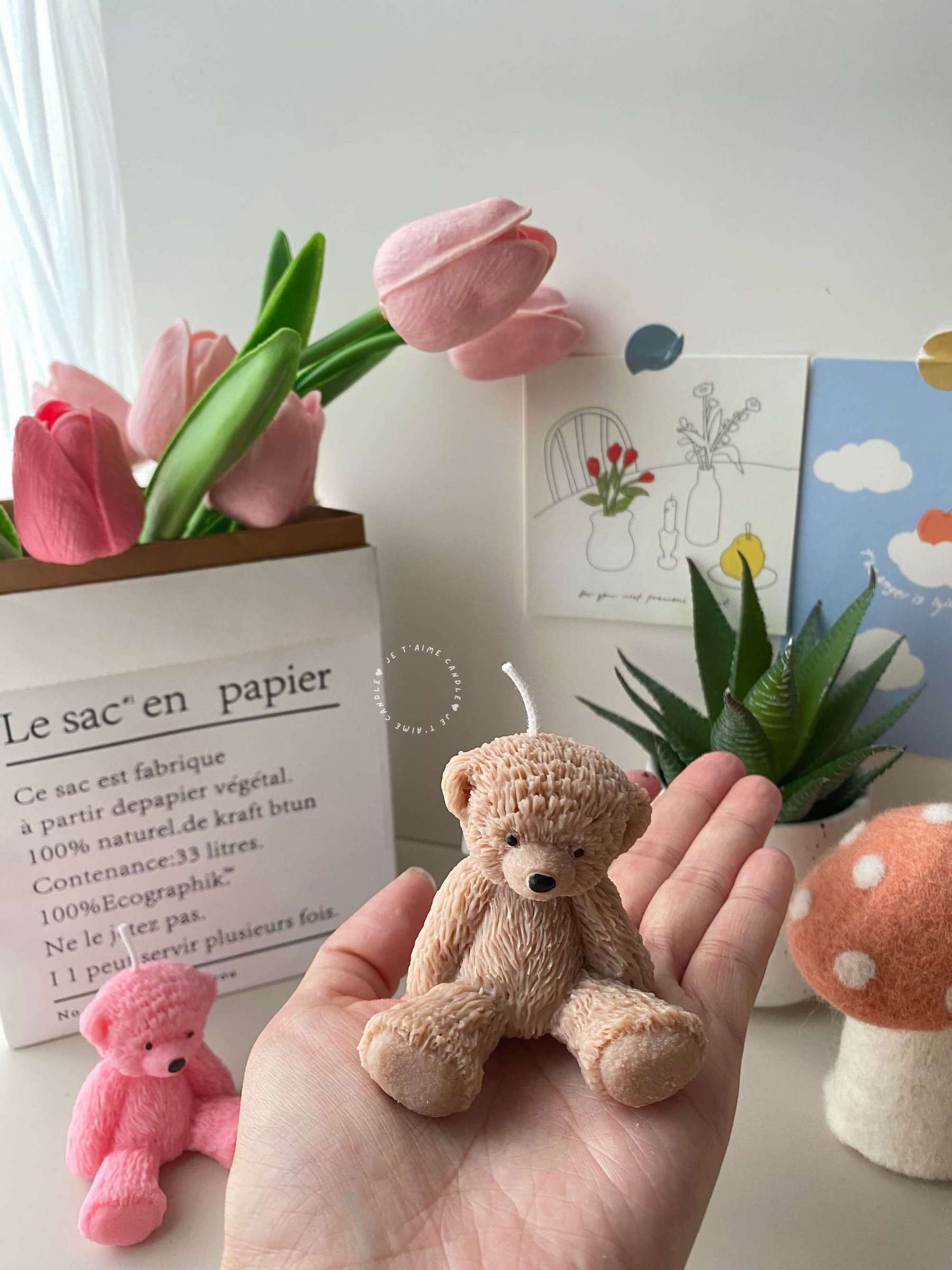 Peony and Fluffy Teddy Bear Candle Gift Set - Image 4