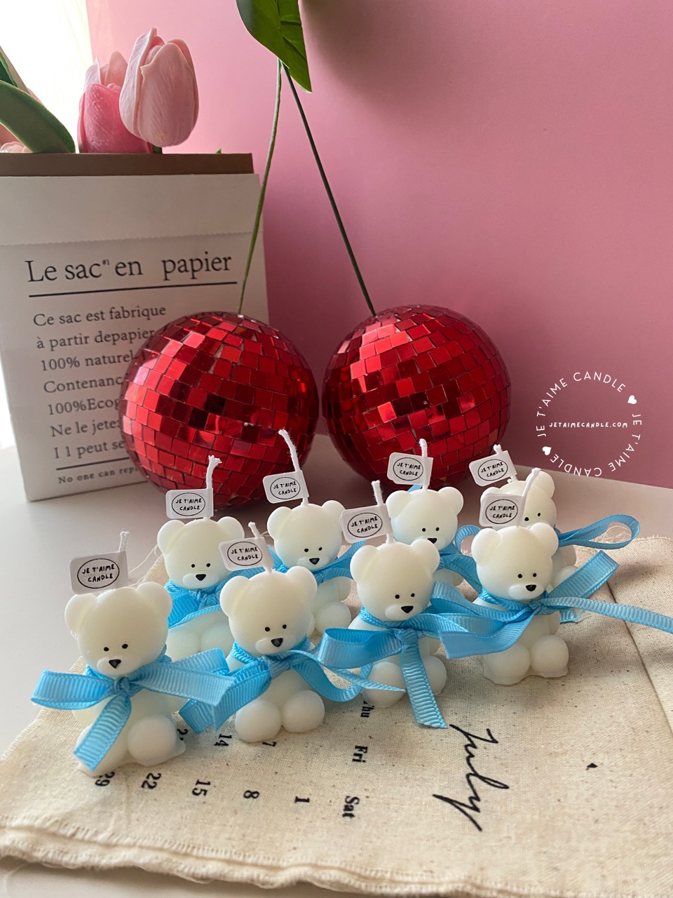 Mini Bear Candle with Ribbon - Image 2