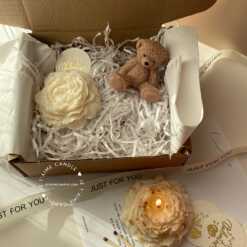 Peony and Fluffy Teddy Bear Candle Gift Set