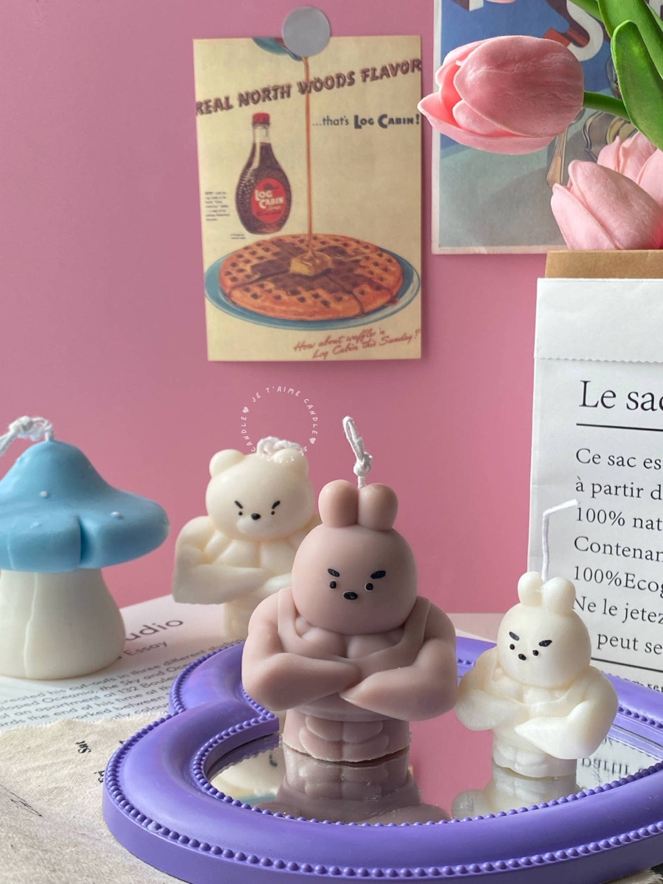 Set of 2 buff bunny bear candle - Image 4