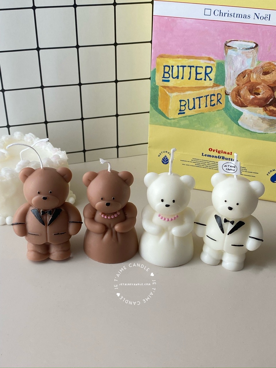 Wedding Couple Bear Candle Gift Set - Image 2
