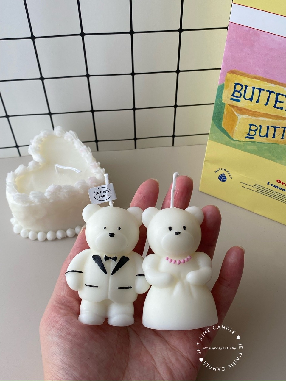 Wedding Couple Bear Candle Gift Set - Image 5