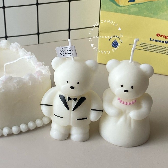 Wedding Couple Bear Candle Gift Set
