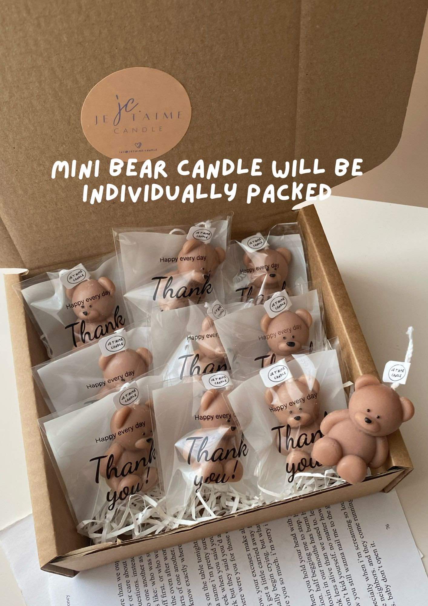 Mini Teddy Bear Candle, individually packed – a delightful gift for baby showers, gender reveals, and newborn celebrations. Perfect for adding charm and warmth to any baby-themed event!