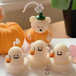 Adorable Halloween-themed ghost and pumpkin candles set, featuring cute ghost and pumpkin shapes as tealights, perfect for cozy autumn and spooky decor