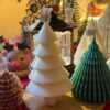 Geometric Christmas Tree Candles made from soft, creamy wax in rich tones, featuring art deco-inspired curves. Perfect for holiday home decor, coffee tables, desks, or patios. They add a warm, elegant touch and can be gifted as a beautiful homemade set.
