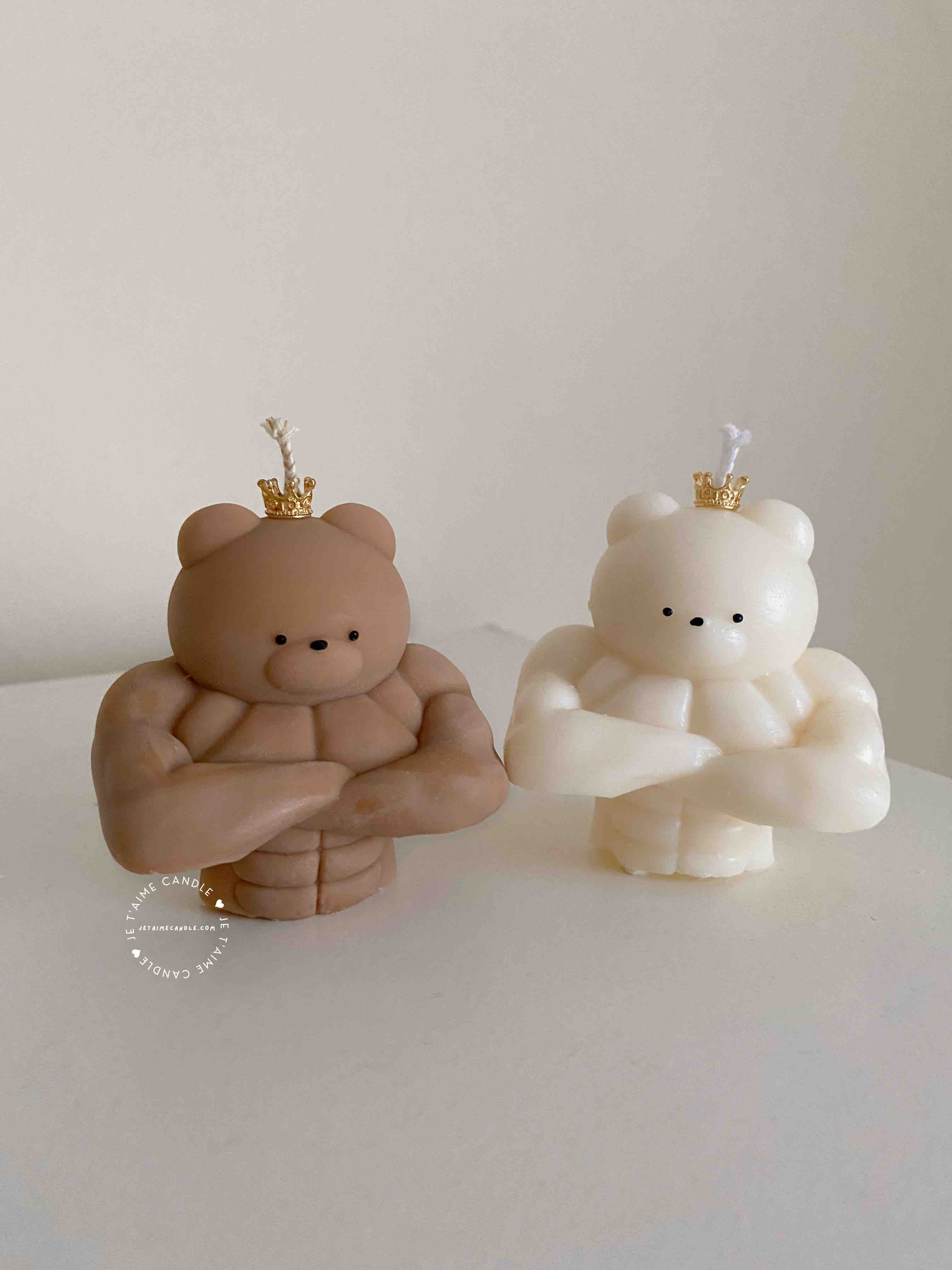 A delightful mix of small, colorful candles, showcasing the unique Buff Bear Candle, great for gifts and adding warmth to any space.