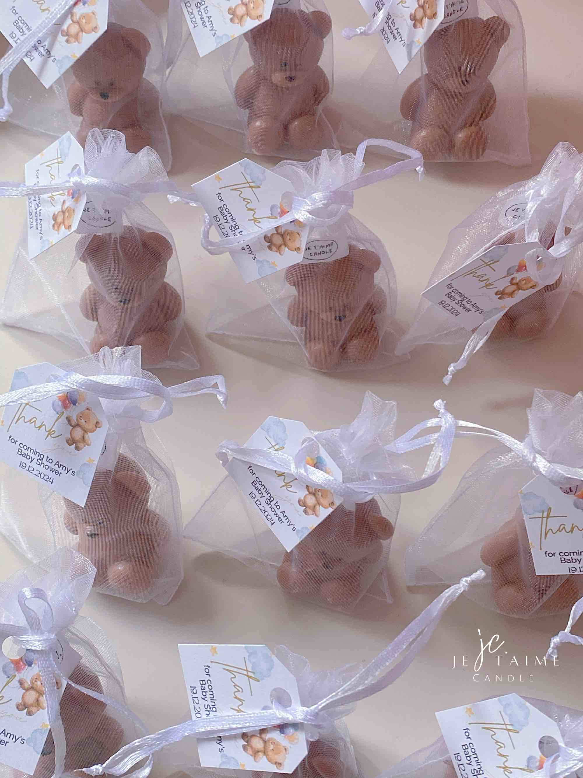 Mini Teddy Bear Candle with Organza Bag, Personalized Tag - Image 3