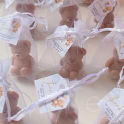 Mini Teddy Bear Candle with Organza Bag, Personalized Tag