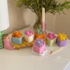 Aesthetic pastel-colored mini bear cake candles with "Happy Birthday" toppers, featuring intricate frosting details. Perfect for gifts, celebrations, or home decor.