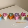 Aesthetic pastel-colored mini bear cake candles with 
