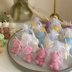 Mini Bear Candle No Face Painting with Organza Bag