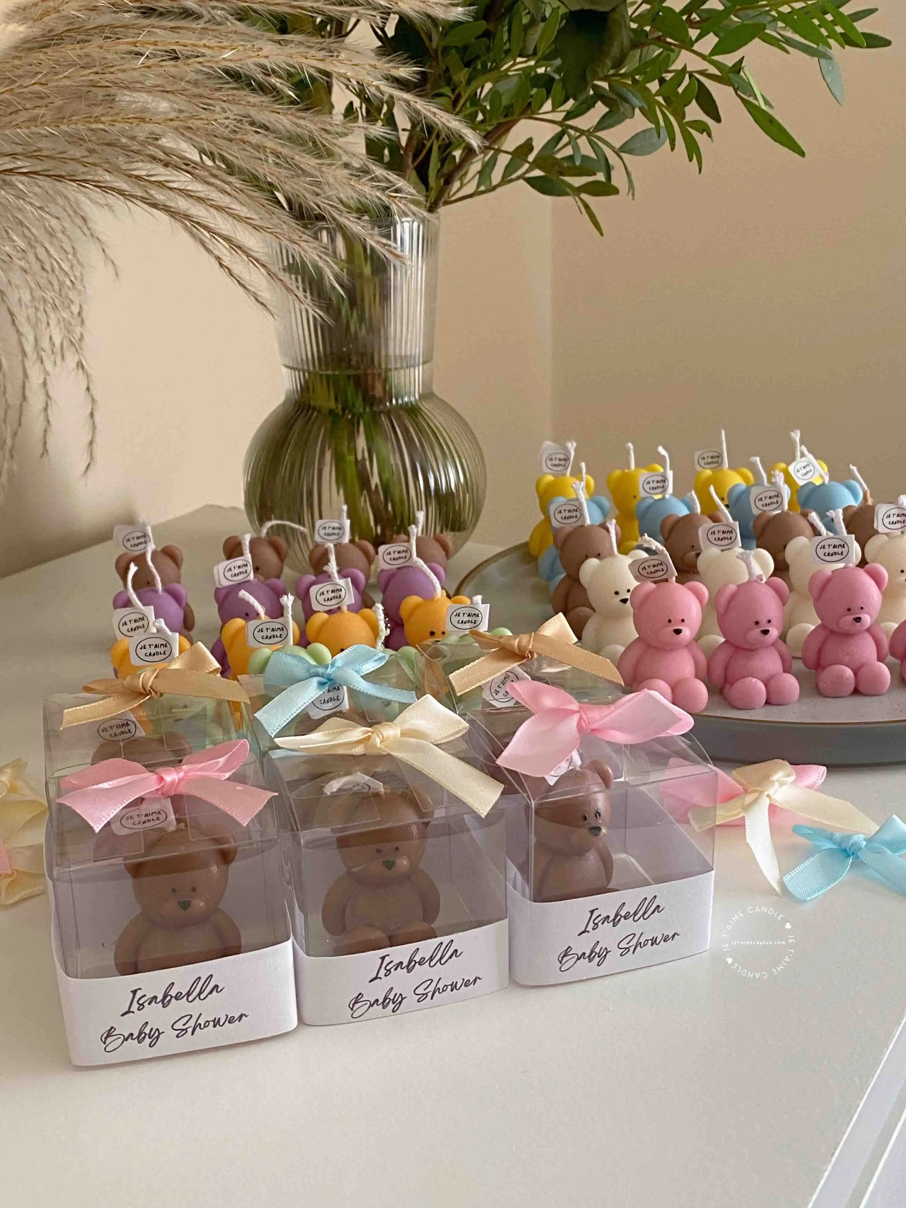 Mini Teddy Bear Candle in Clear Box with Personalized Tag and Ribbon Bow - Image 2