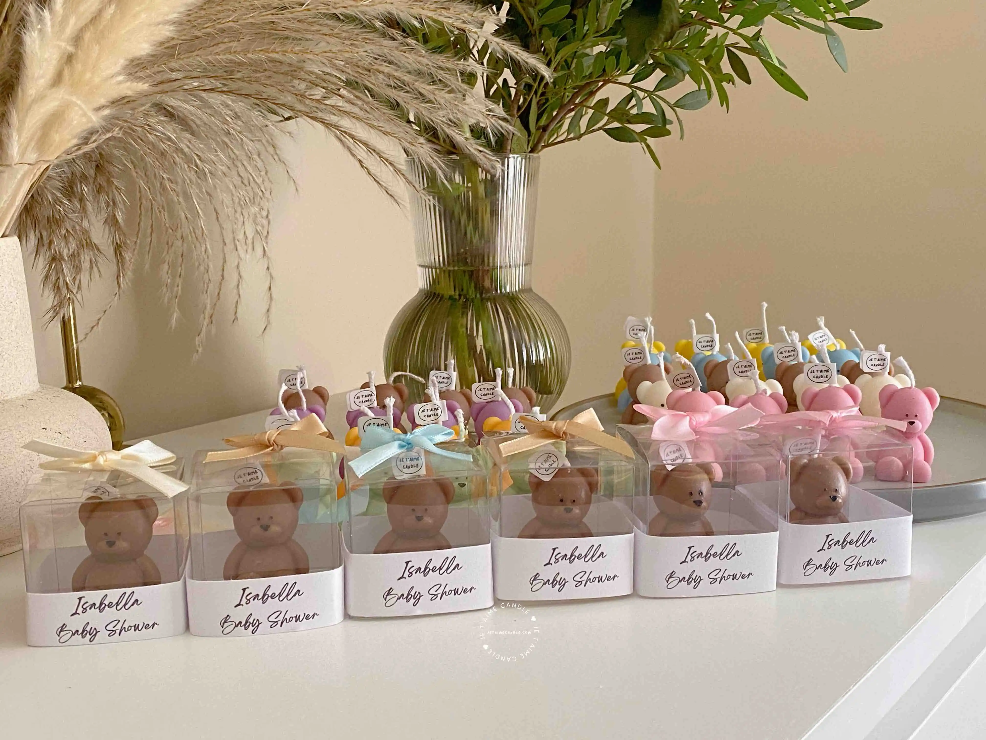 Mini Teddy Bear Candle in Clear Box with Personalized Tag and Ribbon Bow - Image 4