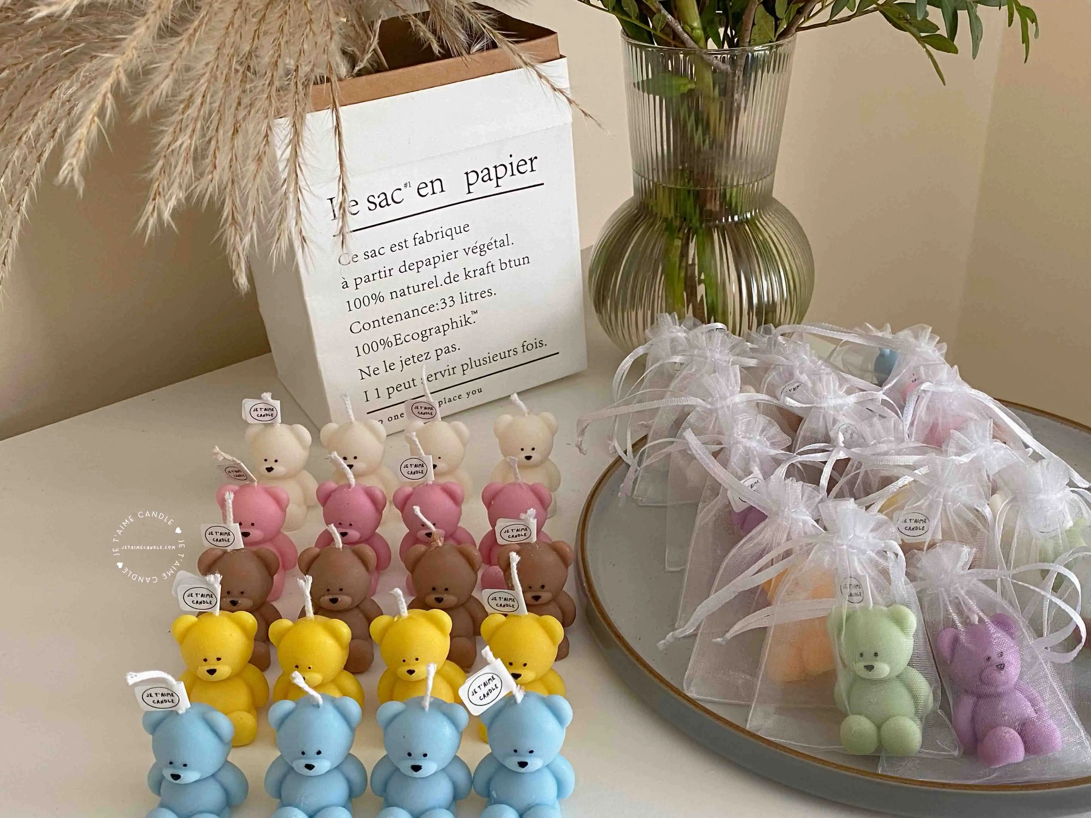 Mini Teddy Bear Candle with Organza Bag, Personalized Tag - Image 25