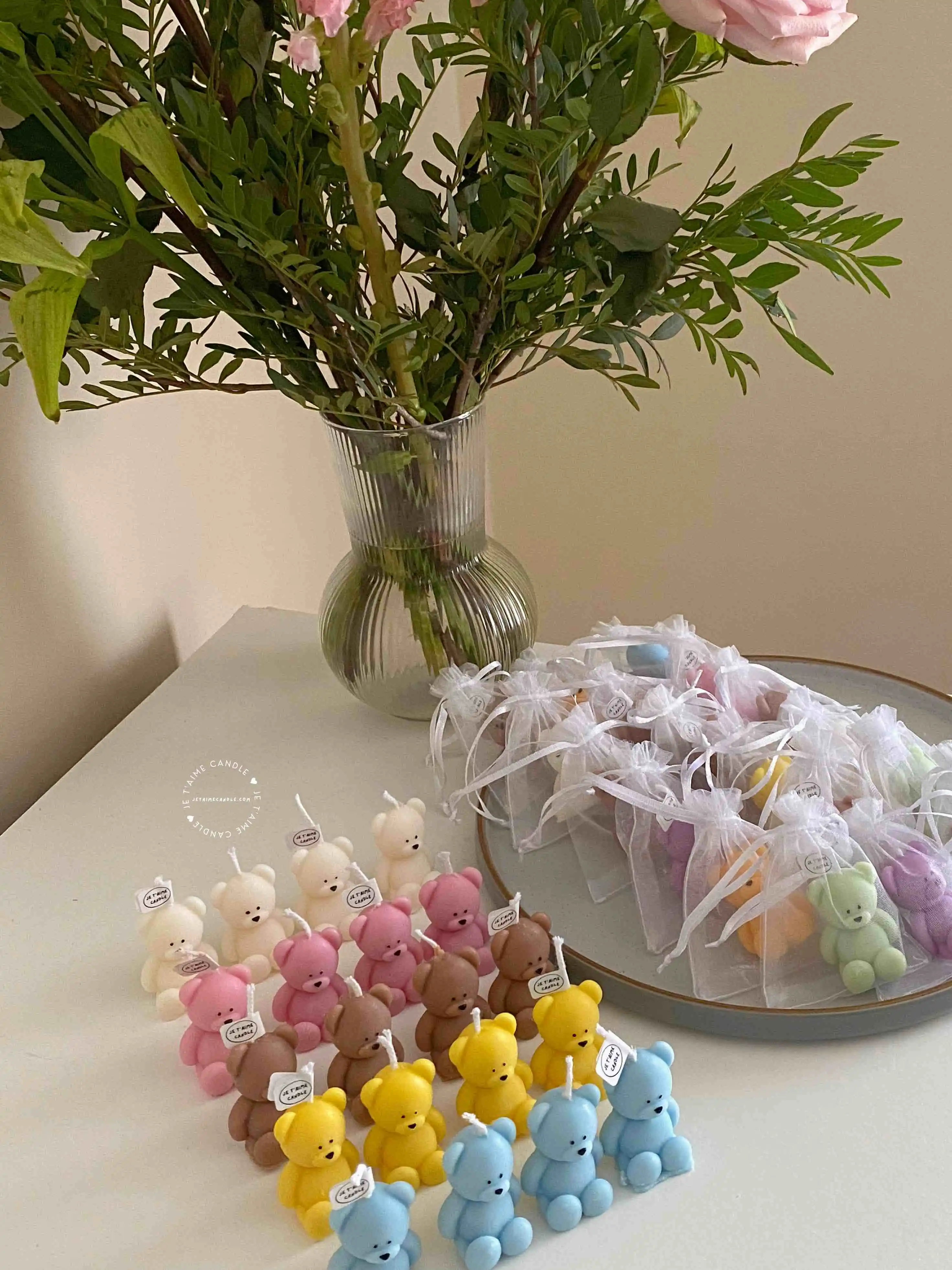 Mini Teddy Bear Candle with Organza Bag, Personalized Tag - Image 24