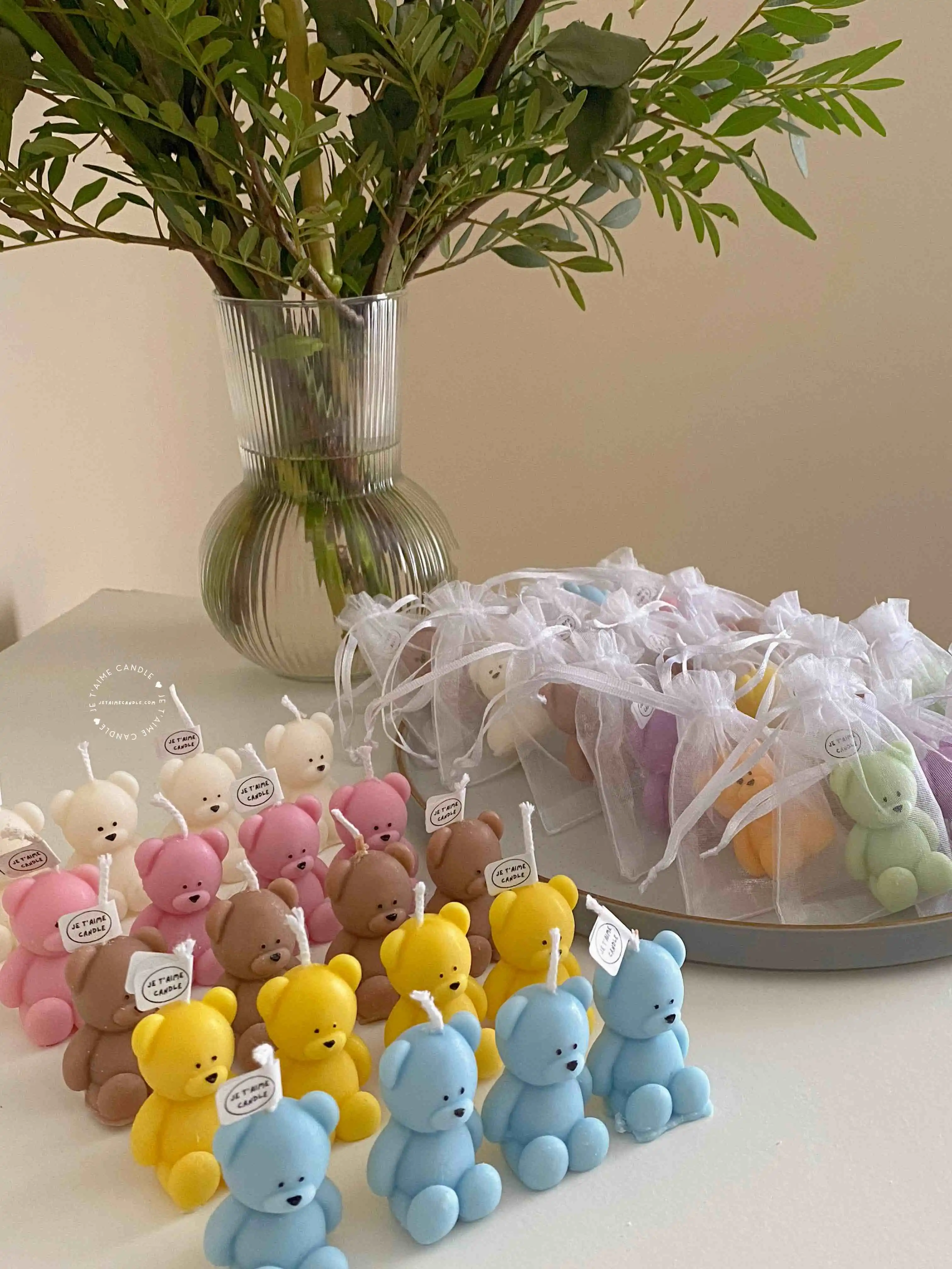Mini Teddy Bear Candle with Organza Bag, Personalized Tag - Image 23