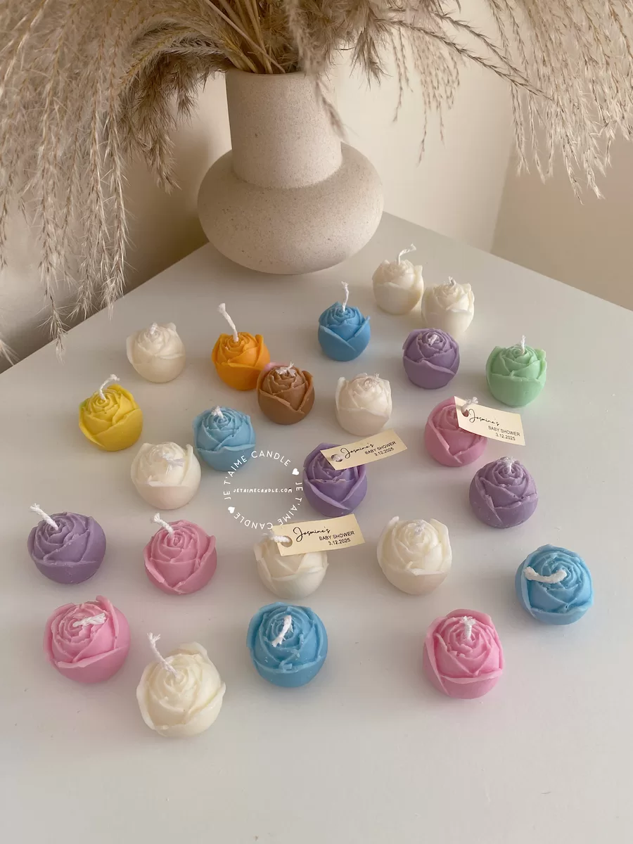 Mini Rose Candle Personalised Tag Favor - Image 6