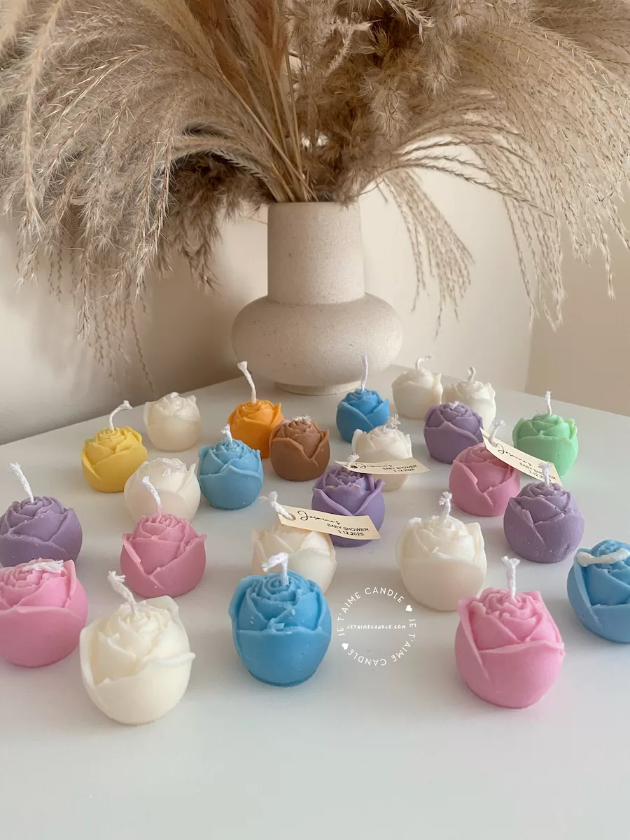 Mini Rose Candle Personalised Tag Favor - Image 3