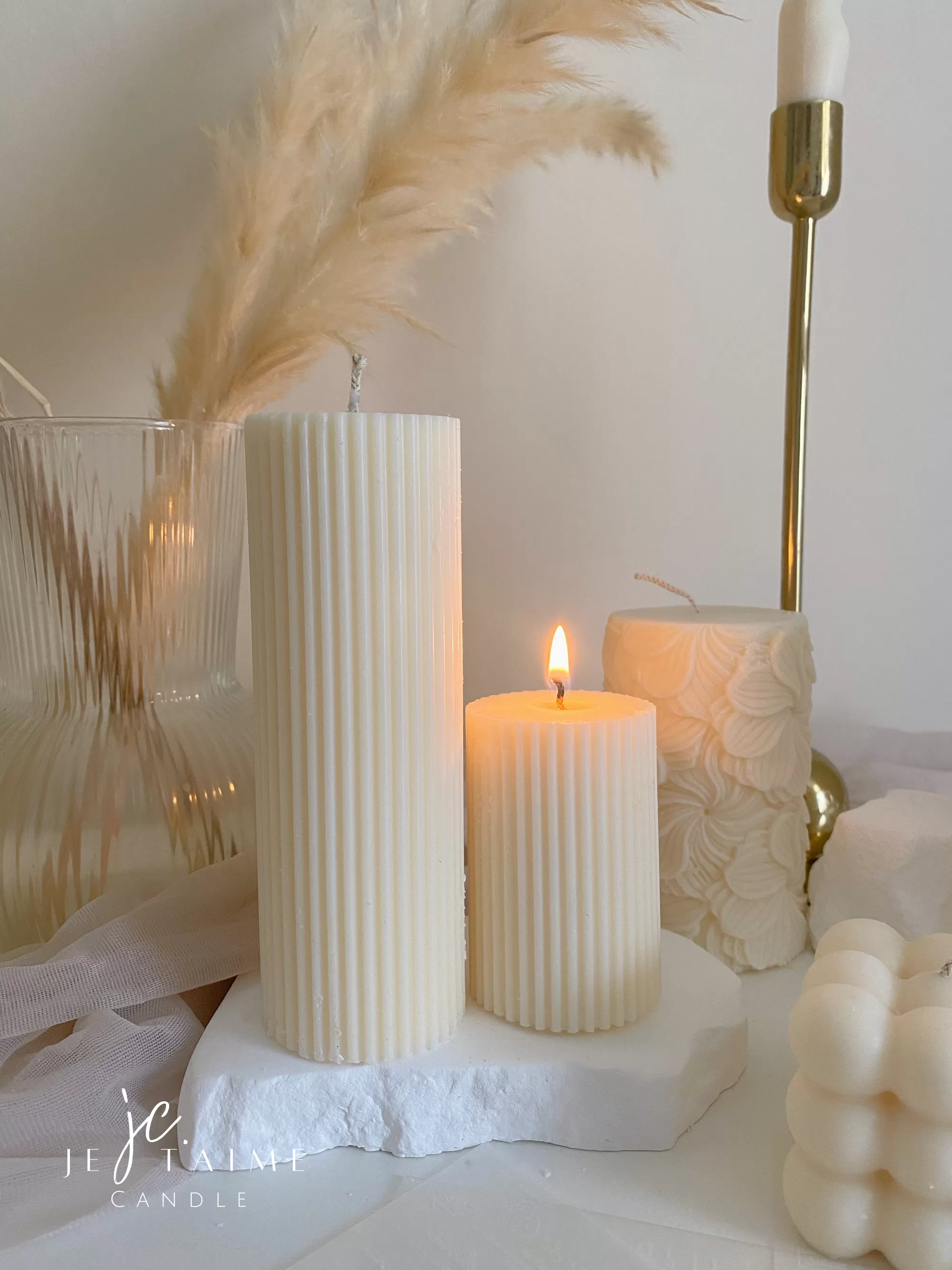 Small Ribbed Pillar Candle - Image 6