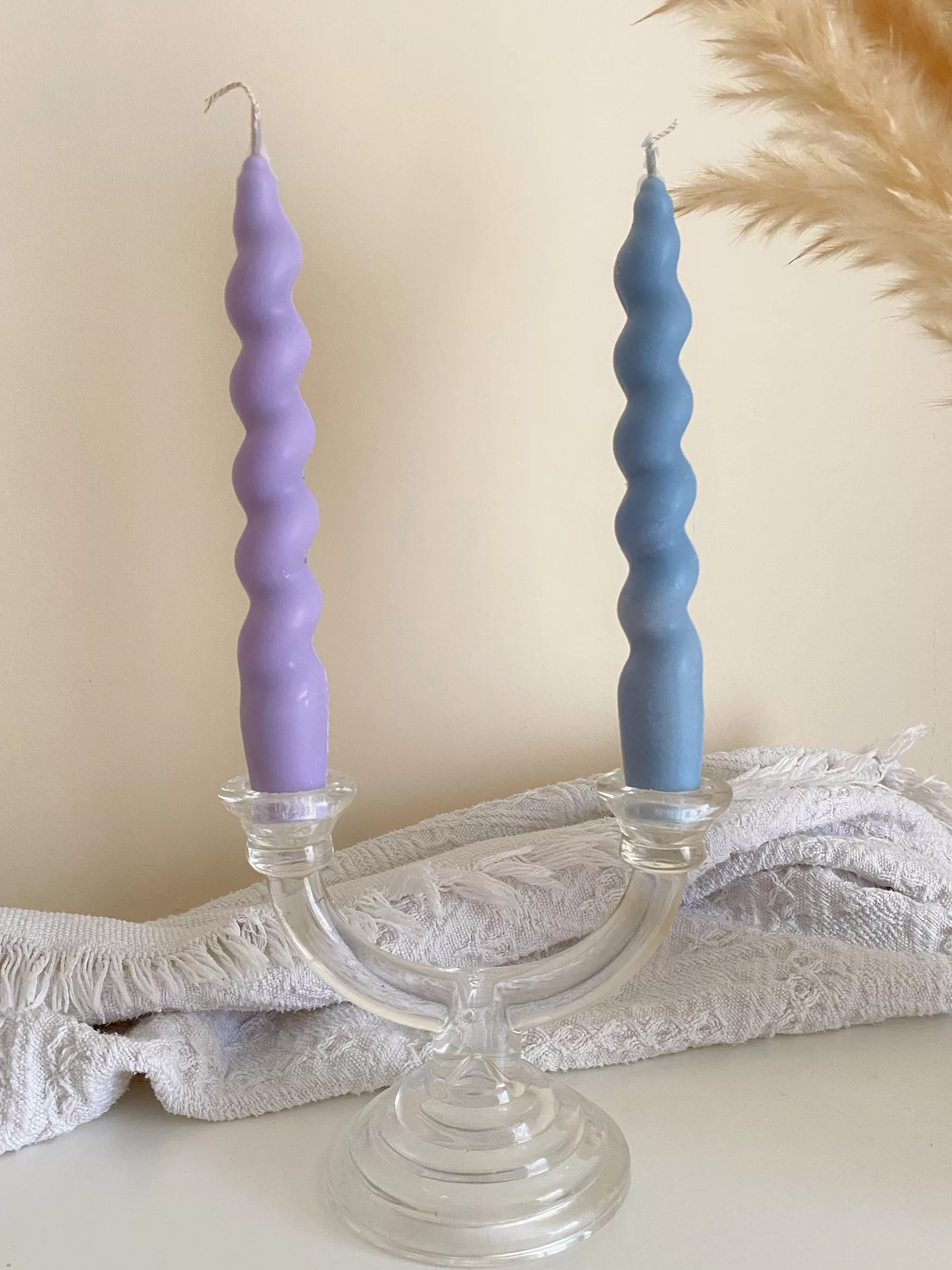 Spiral twist soy wax candles in pastel shades. Perfect for wedding tables, dinner parties, or modern home decor. Handmade and eco-friendly.
